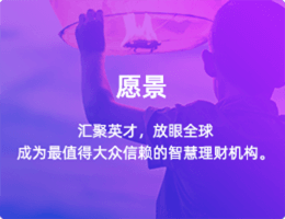 愿景:汇聚英才，放眼全球成为最值得大众信赖的智慧理财机构